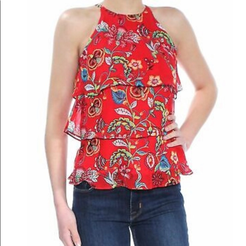 Red ruffled top